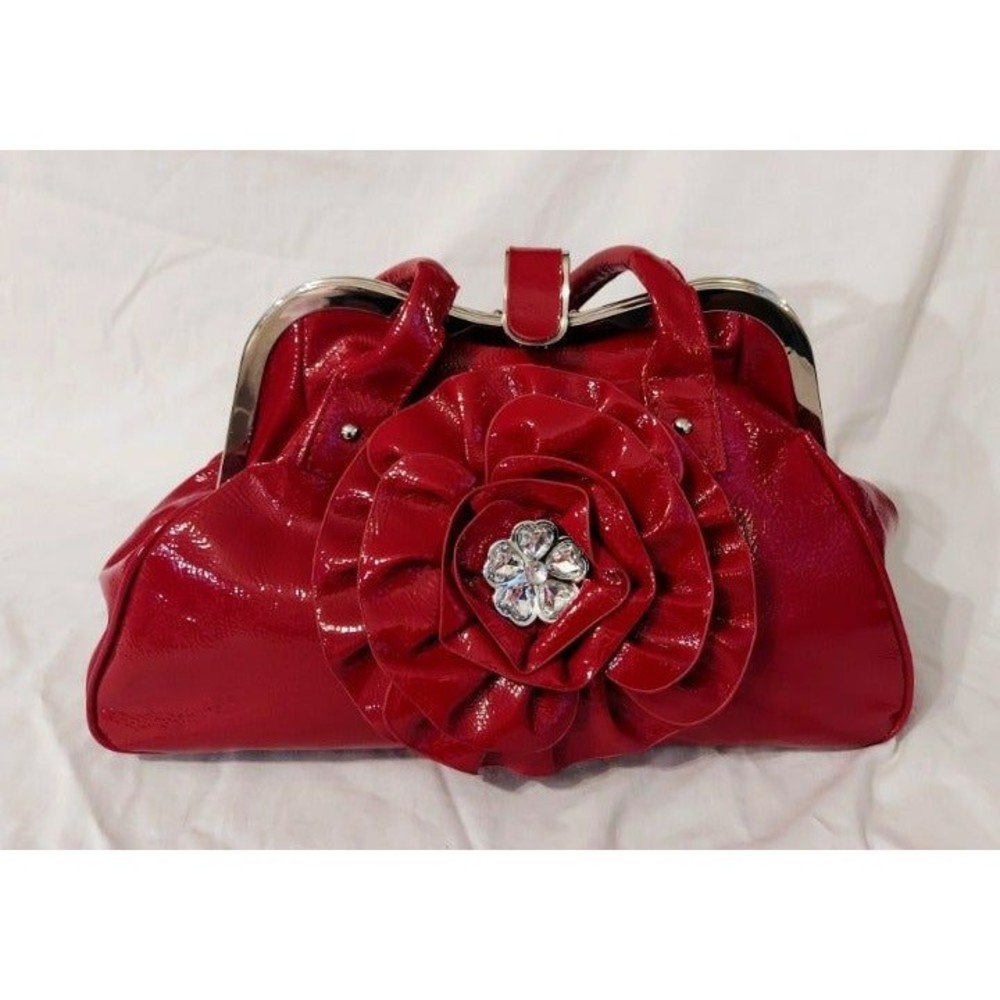 Red Rose Flower Leather Tote Shoulder Handbag Floral
